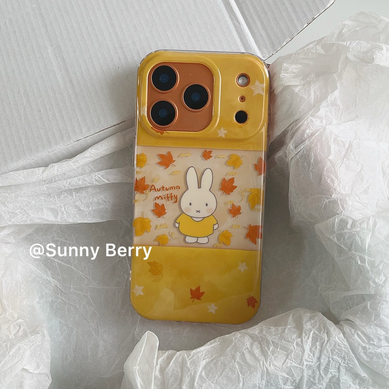 向日的浆果ins日韩小众秋日氛围黄色系可爱枫叶兔子插画适用苹果17pro手机壳iphone16promax/14/15保护套防摔