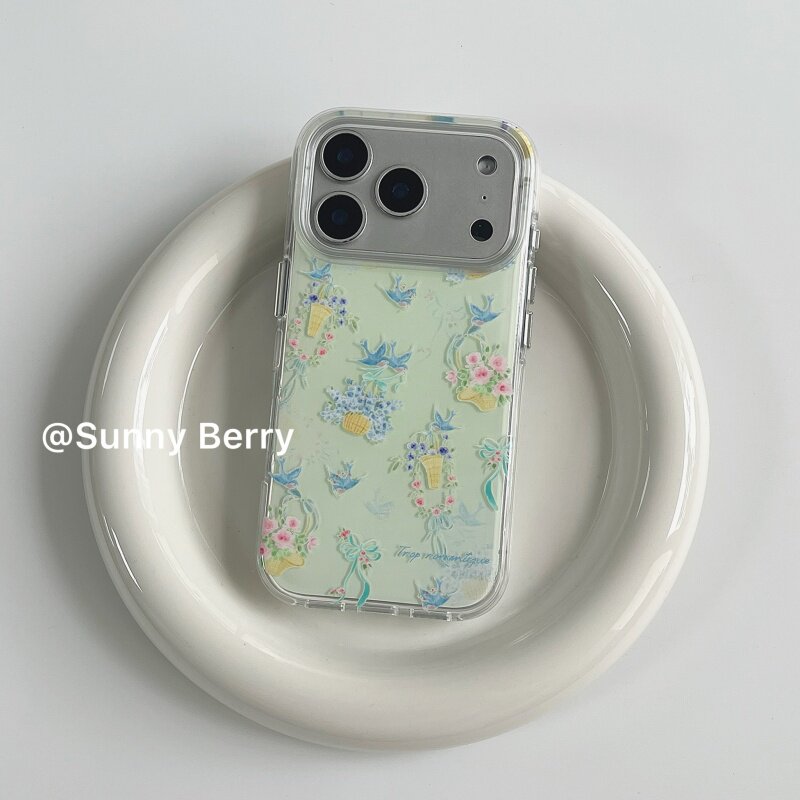 向日的浆果ins小众新中式春日温柔清新蓝绿燕子花篮适用苹果17p