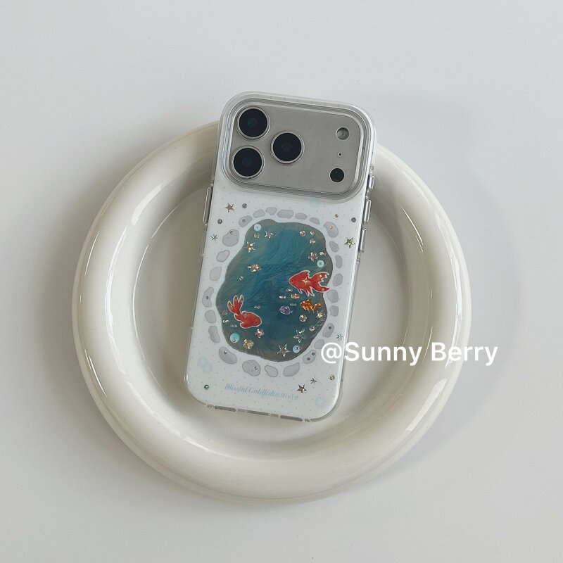 向日的浆果ins小众韩系创意蓝波点可爱小池塘闪片金鱼适用苹果17