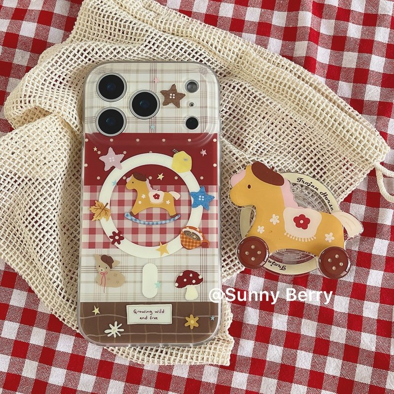 向日的浆果ins小众秋冬美式复古乐园拼接木马摇椅磁吸适用苹果17