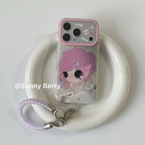 向日的浆果ins日韩小众少女心可爱化妆千禧女孩玫粉插画挂绳适用苹果17pro手机壳iphone16promax保护套防摔15