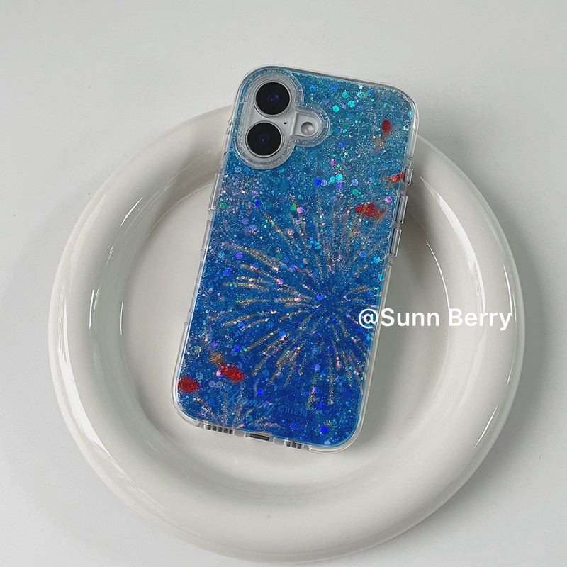 向日的浆果ins小众创意新年好运金色烟花锦鲤蓝色闪粉适用苹果16pro手机壳iphone15promax/14/13保护套防摔