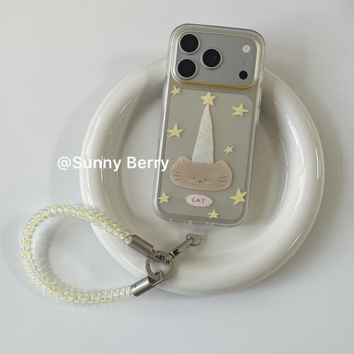 向日的浆果ins韩系小众夏日清新可爱透黄星星小猫弹力挂绳适用苹果17pro手机壳iphone16promax保护套防摔15