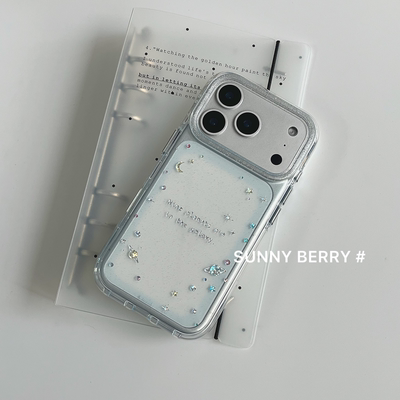 向日的浆果ins风小众时髦清新透蓝彩色闪片行星月亮星星适用苹果17pro手机壳iphone16promax/14/15保护套防摔