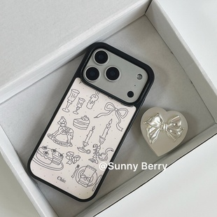 向日的浆果ins韩系小众复古简笔木马烛台银色蝴蝶结支架适用苹果17pro手机壳iphone16promax/14/15保护套防摔