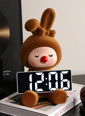 轻奢高档兔子桌面时钟摆件客厅家居玄关电视柜小众高级感软装饰品