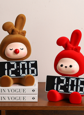 轻奢高档兔子桌面时钟摆件客厅家居餐边电视柜小众高级感软装饰品