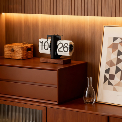 中古风入户玄关装饰摆件高级感小众客厅电视机柜台面自动翻页时钟