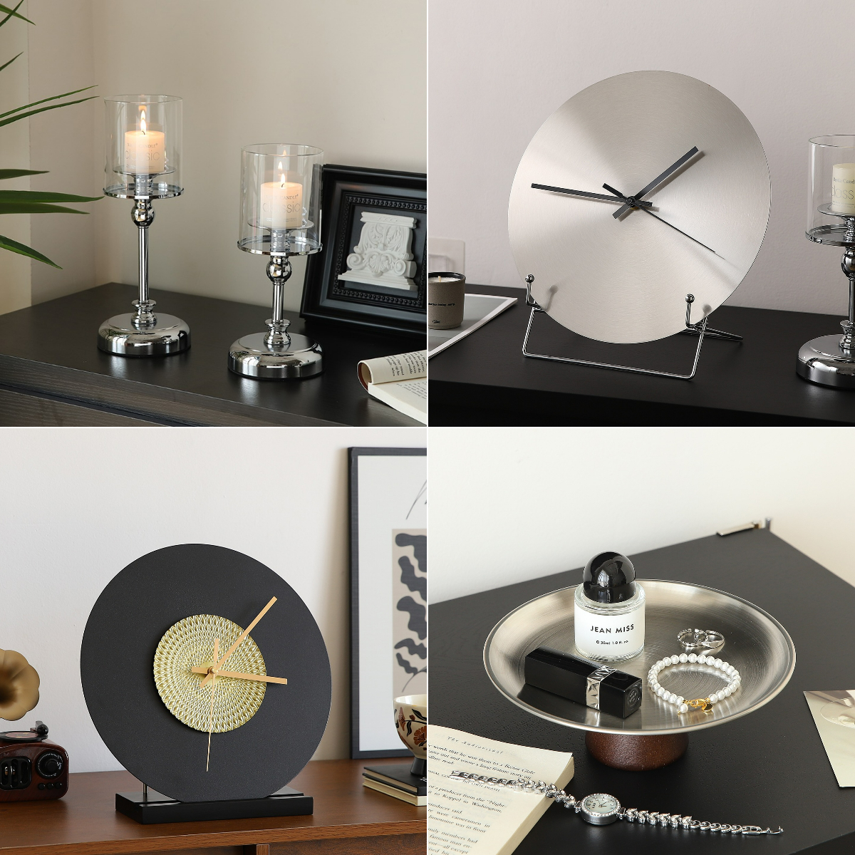 意式极简桌面时钟摆件表摆台式钟表静音座钟客厅电视柜高级感装饰