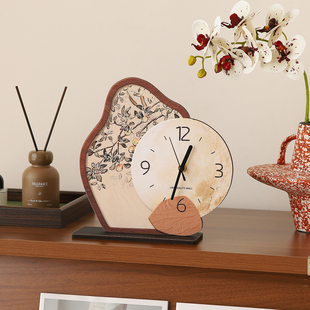 静音座钟客厅电视柜装 钟表摆放式 饰 中古风桌面时钟摆件摆台式 法式