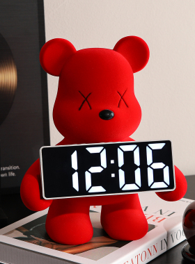 轻奢暴力熊时钟摆件客厅家居玄关电视柜意式极简小众高级感装饰品