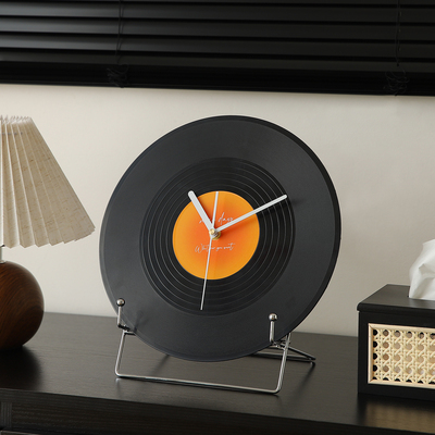 复古黑胶唱片桌面时钟摆件客厅家居办公室书桌酒柜餐边电视柜装饰
