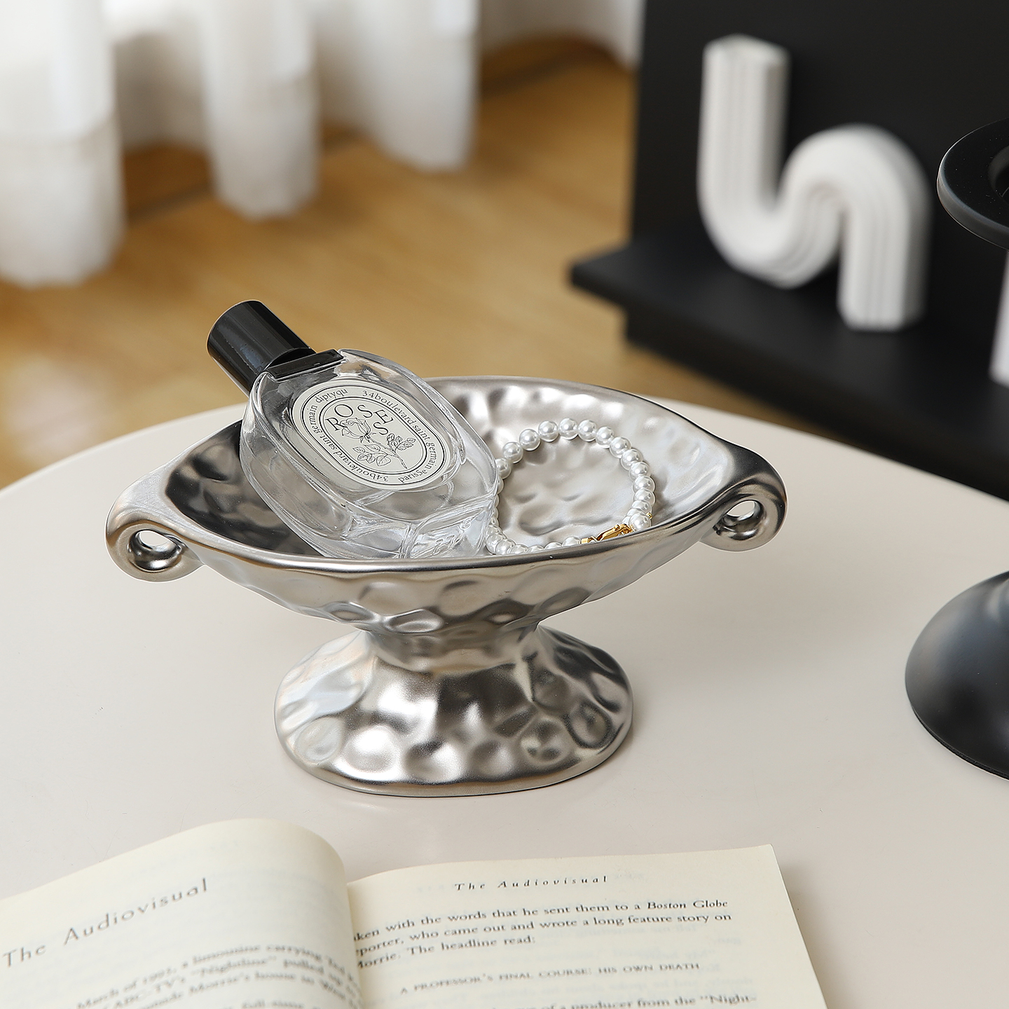 中古风香水香薰蜡烛托盘轻奢复古桌面摆件高级感小众首饰品收纳盘