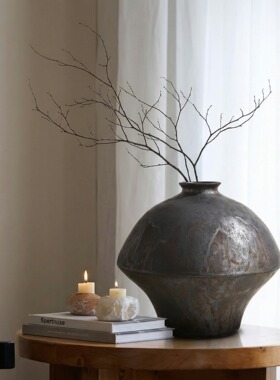 电视柜装饰品摆件高级感小众复古陶瓷花瓶侘寂风客厅插花轻奢高档