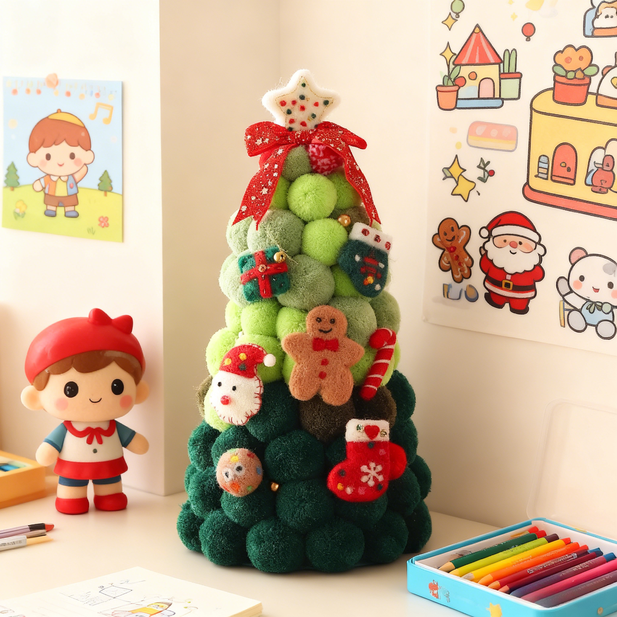 圣诞节礼物儿童房间氛围感布置装饰毛球圣诞树桌面摆件高级感小众