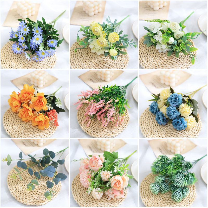 速发花摄花单支花束短枝插花花艺布置野饰品摆设拍假道具装餐干花