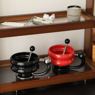 中古风马克杯家用高颜值大容量可爱设计感陶瓷杯子带盖勺咖啡杯子