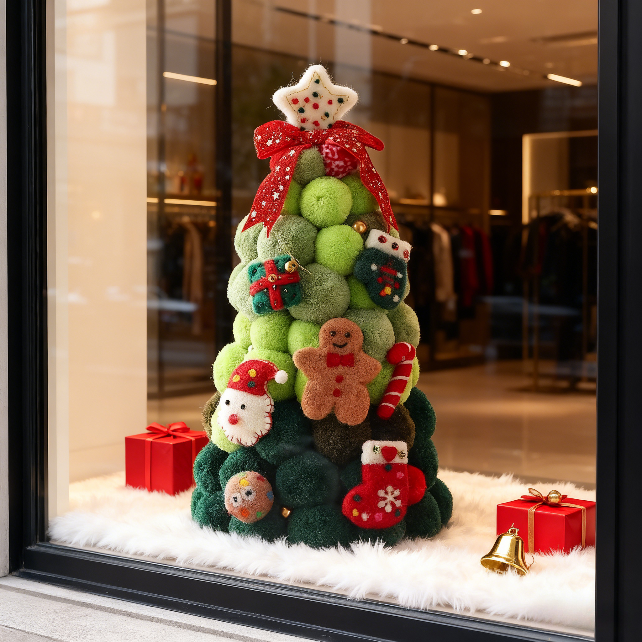 圣诞节小型diy毛球桌面圣诞树装饰品店铺橱窗场景氛围感布置摆件