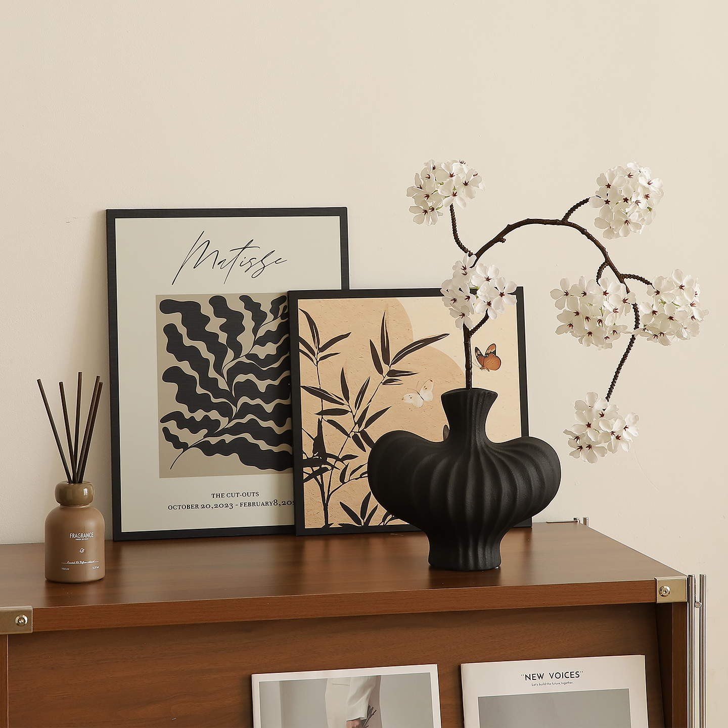 中古风客厅电视柜台面装饰品宋代美学精致摆件轻奢高档仿真花摆设