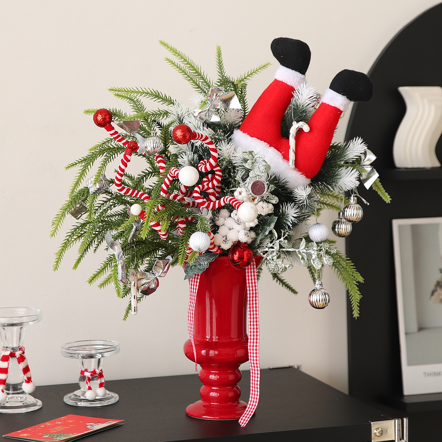 圣诞节花束圣诞树装饰假花仿真花松枝摆设高级感客厅餐桌花艺摆件