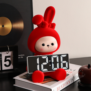 可爱小兔桌面电子时钟摆件摆台式钟表摆放式儿童女孩创意座钟装饰