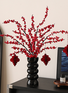 2026过新年红色年宵花束喜庆氛围布置装饰客厅电视柜餐桌花艺摆件