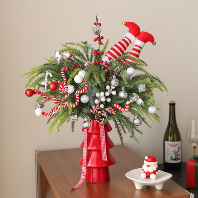 圣诞仿真插花束圣诞松树装饰仿真绿植摆设高级感客厅餐桌花艺摆件