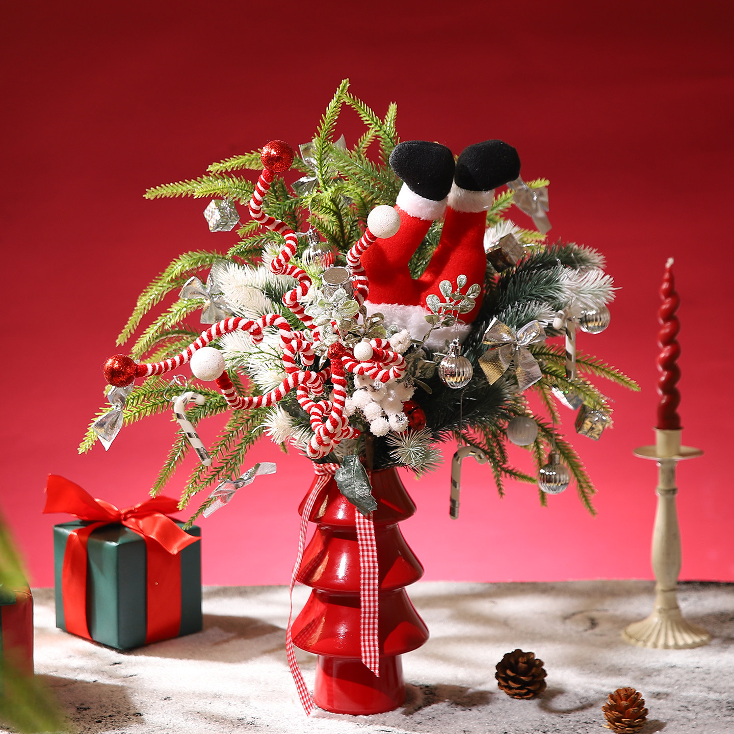 圣诞节氛围场景布置装饰品圣诞diy老人松树花艺桌面摆件拍摄道具