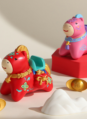 马年吉祥物生肖马本命年新年礼物女招财小马手机支架桌面装饰摆件