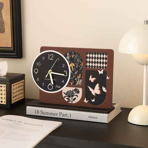 法式中古风时钟表摆台式桌面复古摆件高级感小众客厅电视柜装饰品