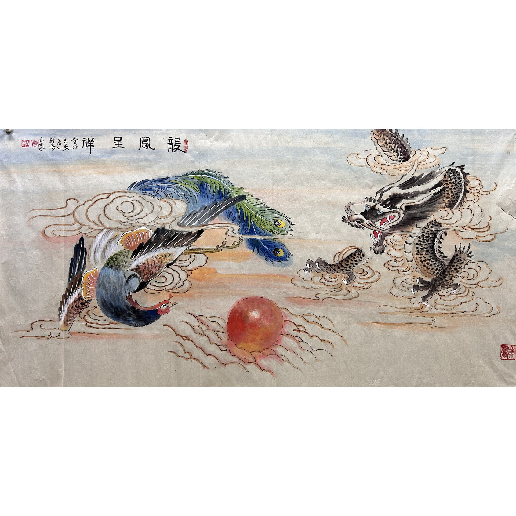 8墨锦轩精品客厅办公纯手绘凤凰动物四尺龙龙凤呈祥AE5010101-2