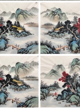 68X68厘米精品国画纯手绘仿古字画四尺斗方山水画AW1121501-12