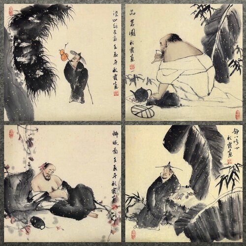 33X33厘米装饰国画纯手绘字画四尺八开人物画小品AD5063101-30