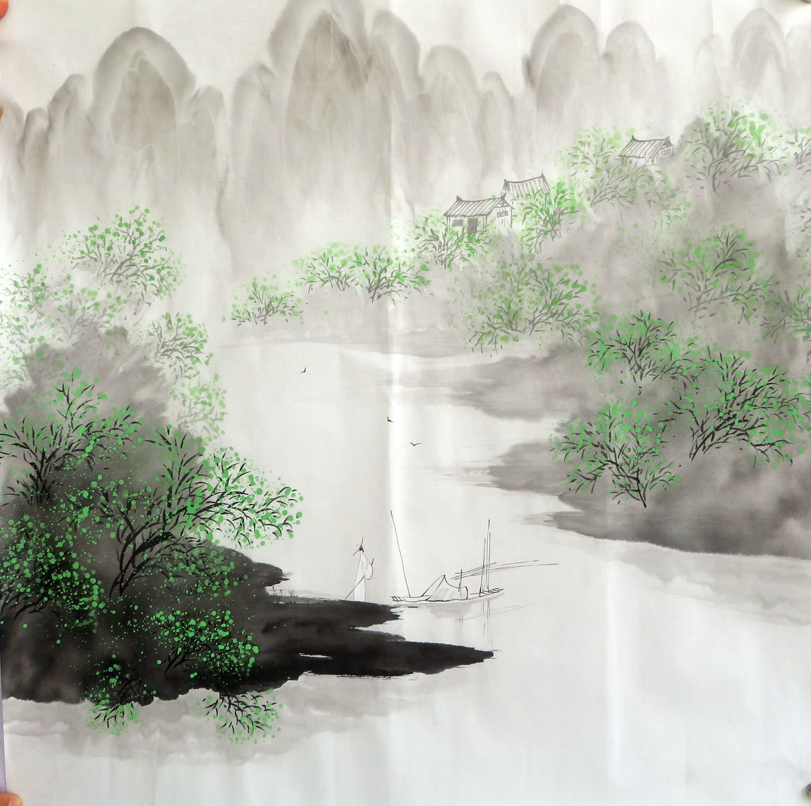 8墨锦轩特价装饰国画纯手绘桂林山水画四尺斗方人物画au1080713