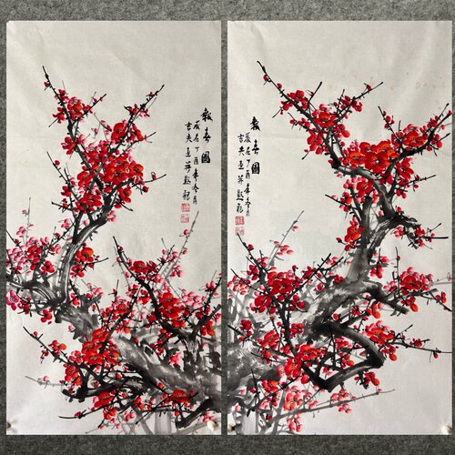 8墨锦轩装饰国画花鸟画纯手绘书房三尺梅花红梅报喜AD3050101-23