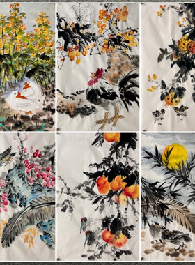 68X45CM中堂装饰国画批发纯手绘花鸟四尺三开花鸟画AS5103101-20