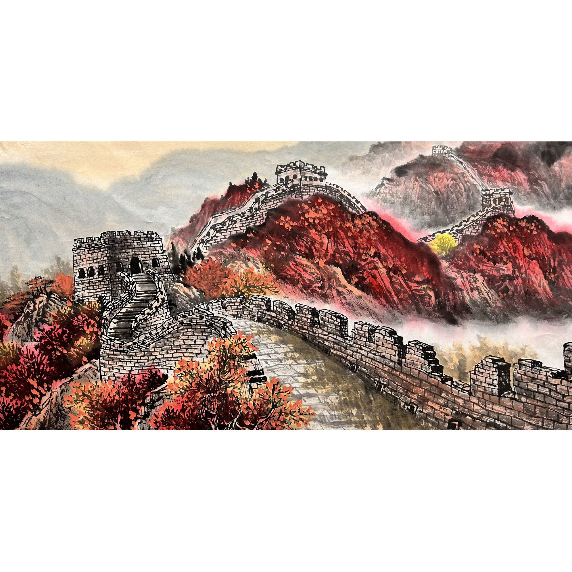 8墨锦轩横幅装饰国画山水画纯手绘三尺长城万里雄风AX5062117-22