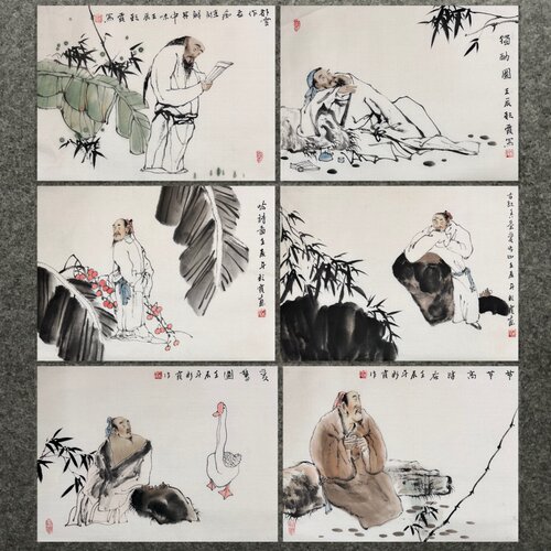 44X33CM装饰国画纯手绘禅意字画四尺六开人物画小品AS5070631-55