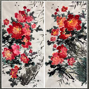 8墨锦轩中堂装 饰国画花鸟画纯手绘四尺牡丹花开富贵AK5111301