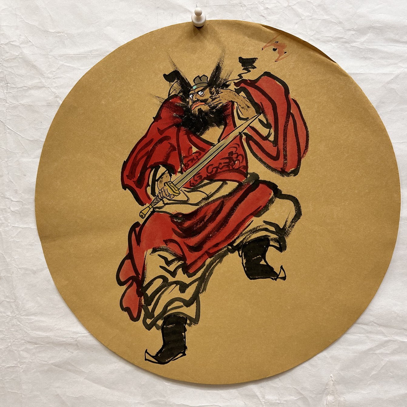 圆形47CM玄关装饰国画纯手绘圆形人物画钟馗弥勒佛AM8081501-29图片