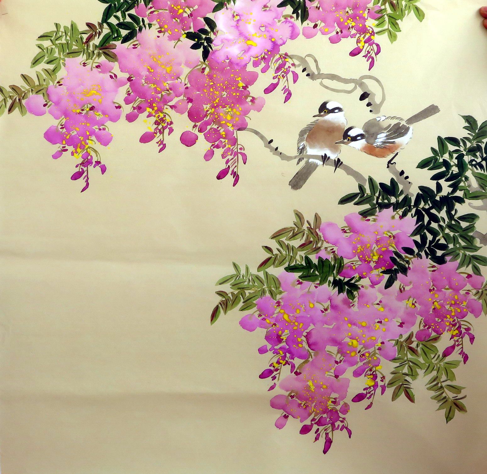 8墨锦轩装饰国画水墨纯手绘花鸟画四尺斗方紫藤紫气东来aa1052936