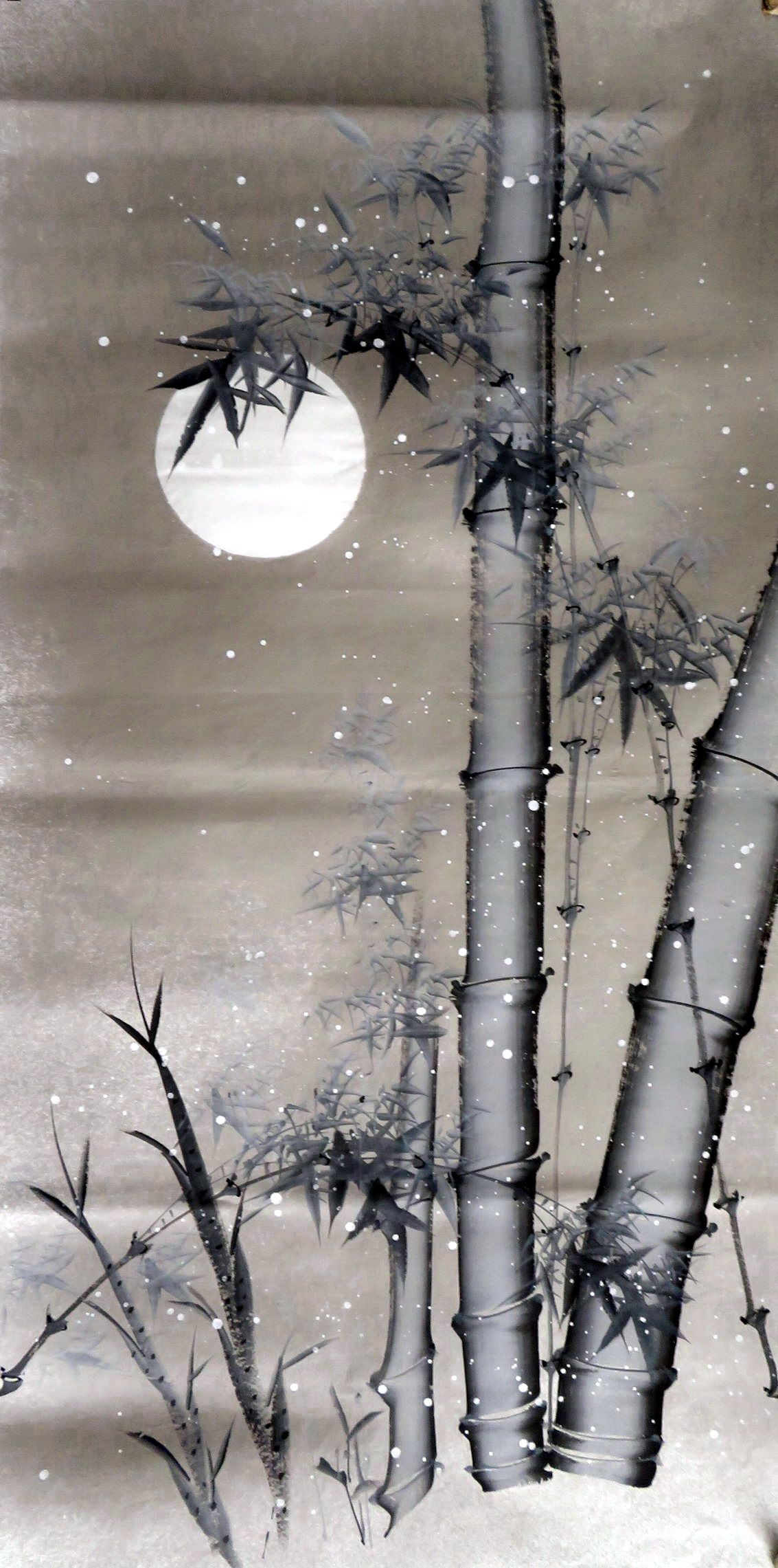 8墨锦轩中堂玄关国画纯手绘花鸟四尺竹子夜竹竹报平安aa1050321