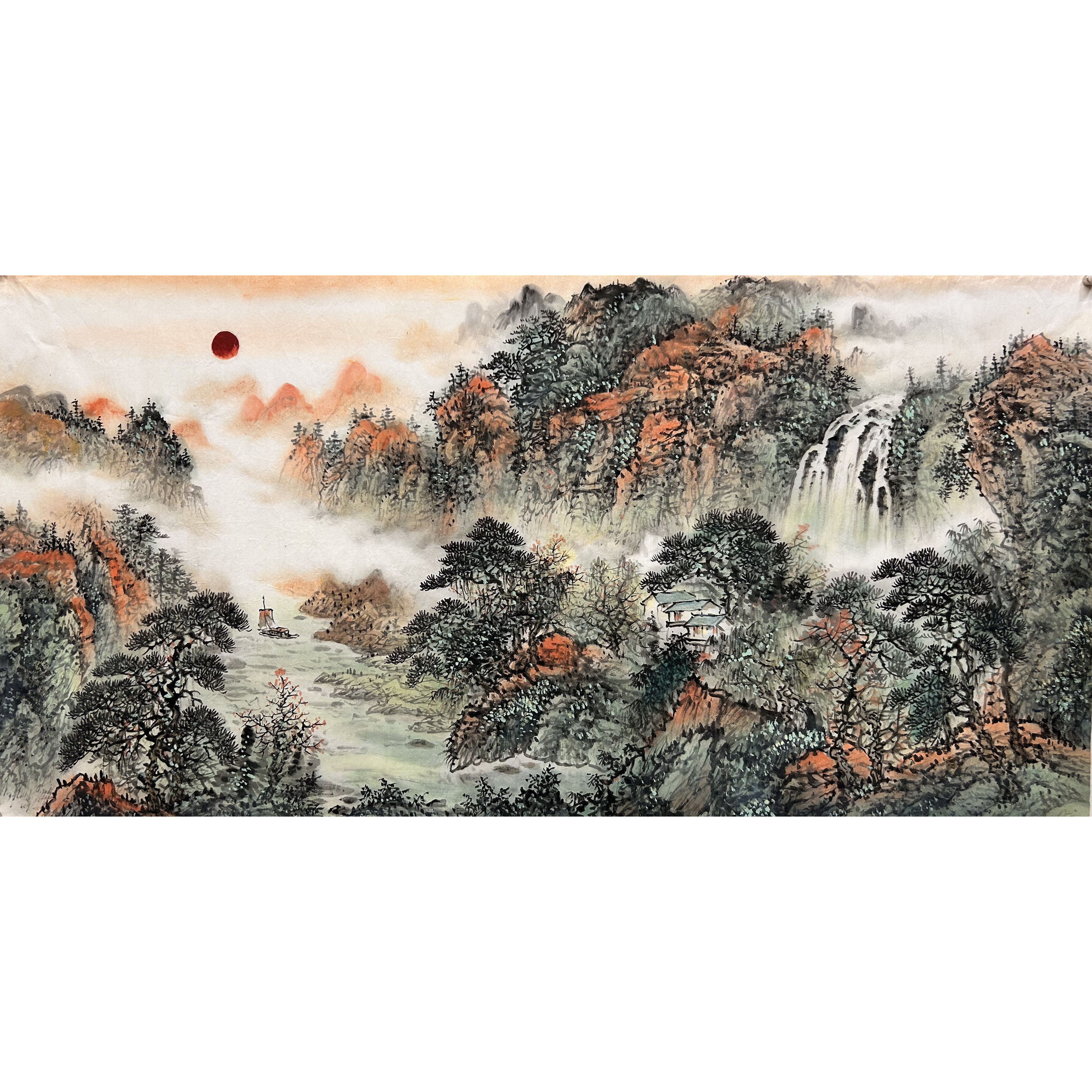 8墨锦轩精品酒店国画纯手绘客厅四尺山水画旭日东升AV5072501-5