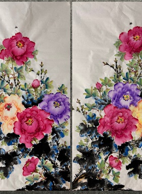 100X50厘米中堂装饰国画纯手绘花鸟字画三尺牡丹花吉祥家居挂画01