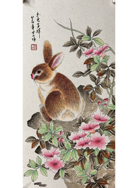 66X33厘米精品卡纸国画花鸟纯手绘四尺四开兔子玉兔AV4030601-10