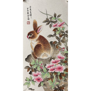 66X33厘米精品卡纸国画花鸟纯手绘四尺四开兔子玉兔AV4030601