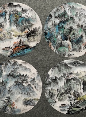 圆形直径48CM装饰国画走道字画纯手绘圆形山水画图AK6012791-120