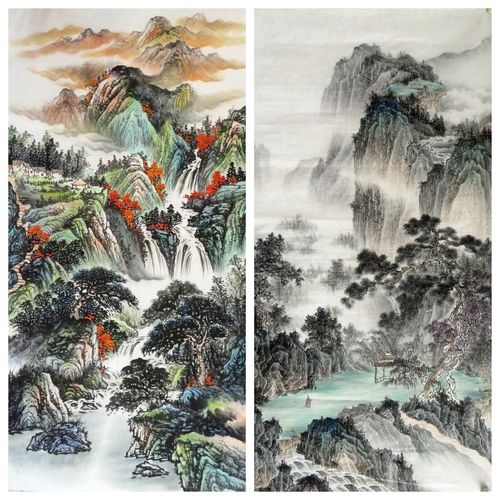 纯手绘四尺山水画海水中堂国画