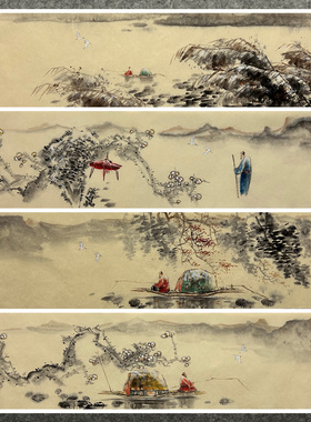 8墨锦轩装饰国画批发山水画纯手绘四尺对开人物画AC5100301-16