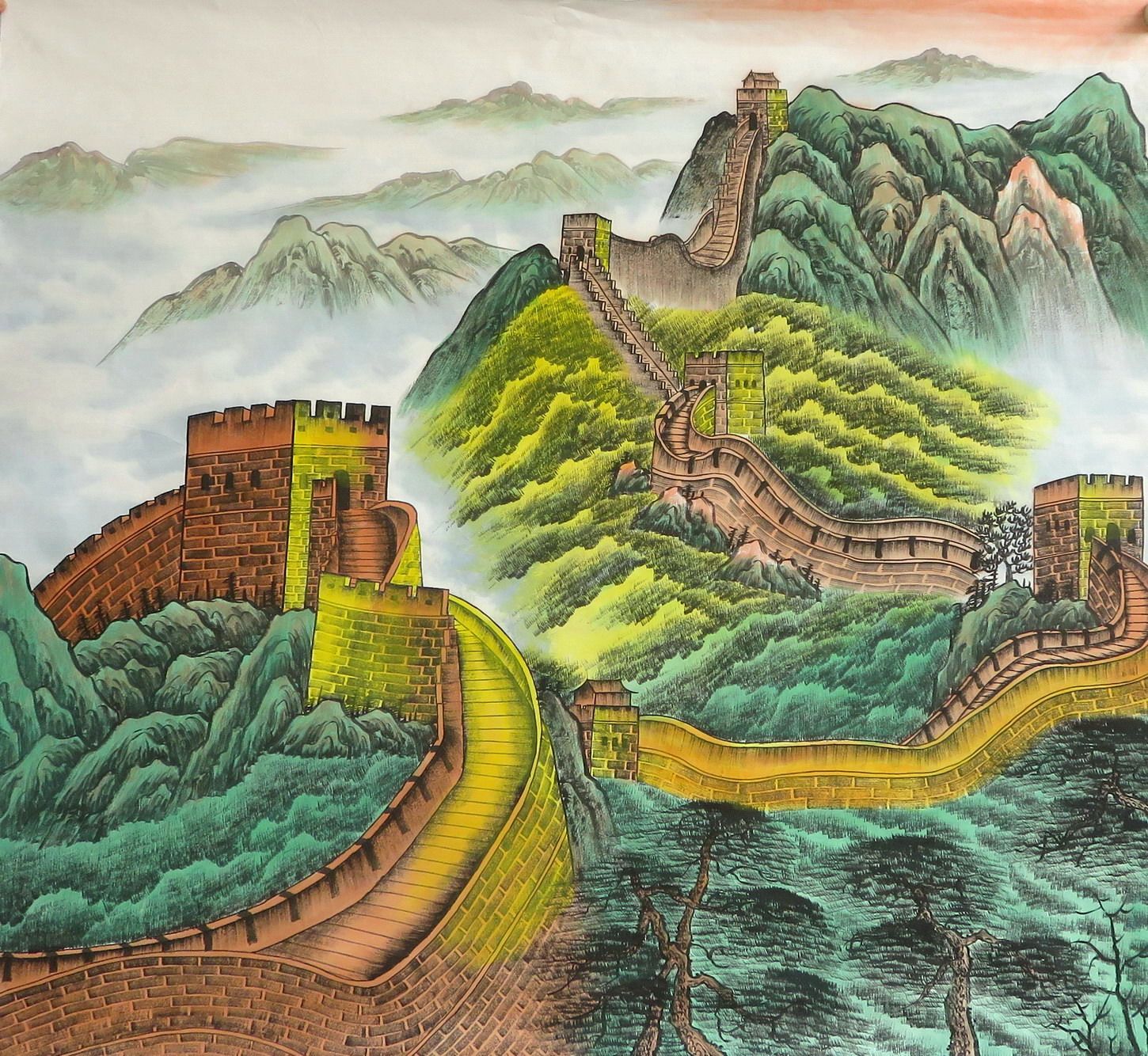 8墨锦轩办公会议国画山水画纯手绘六尺斗方长城雄风万里az1092502